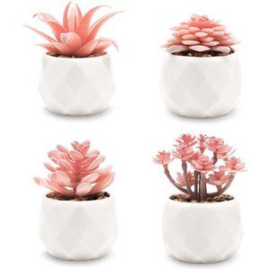 4 Pack Mini Succulents Plants Artificial in Pots-Rose Pink Small Fake Succulents